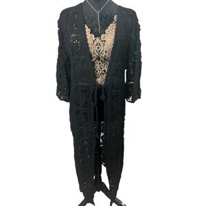 Black crochet full length tie front sweater-One  Size- NWT
